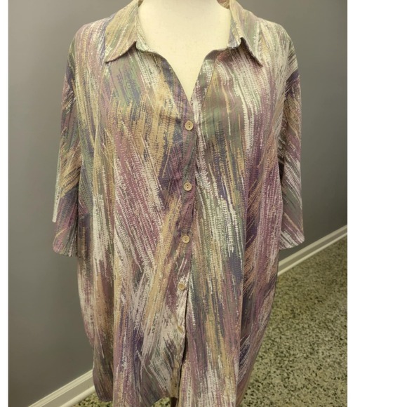 Catherines 4X Abstract Print Button Front Plus Size Shirt Top Blouse - Picture 1 of 4